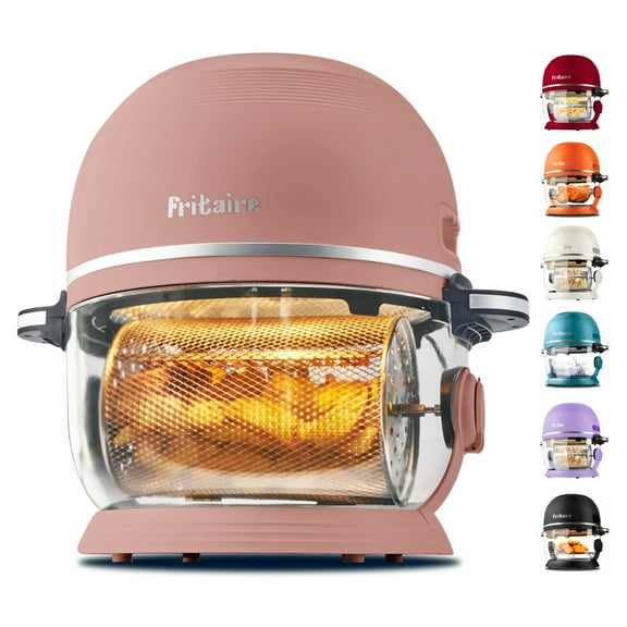 Fritaire Self-Cleaning Glass Bowl Air Fryer, 5 Qt, 6 Functions, BPA Free, Rotisserie/Tumbler, Mauve Rose