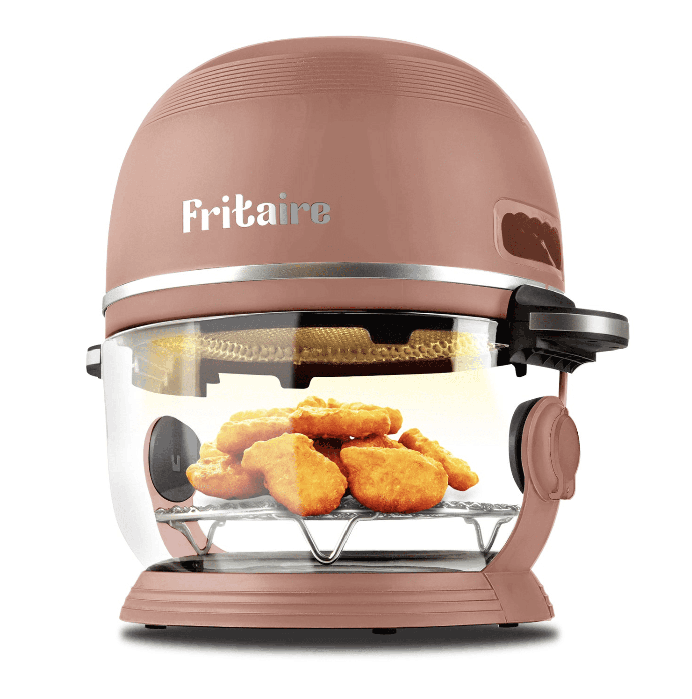 Fritaire Self-Cleaning Glass Bowl Air Fryer, 5 Qt, 6 Functions, BPA Free, Rotisserie/Tumbler, Mauve Rose