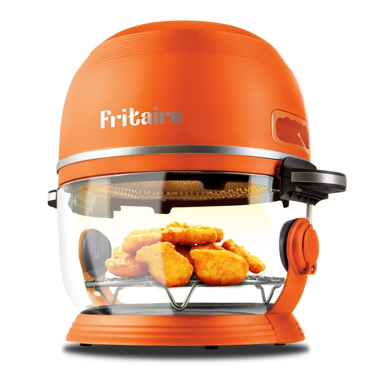 Fritaire Self-Cleaning Glass Bowl Air Fryer, 5 Qt, 6 Functions, BPA Free,  Rotisserie/Tumbler, Orange