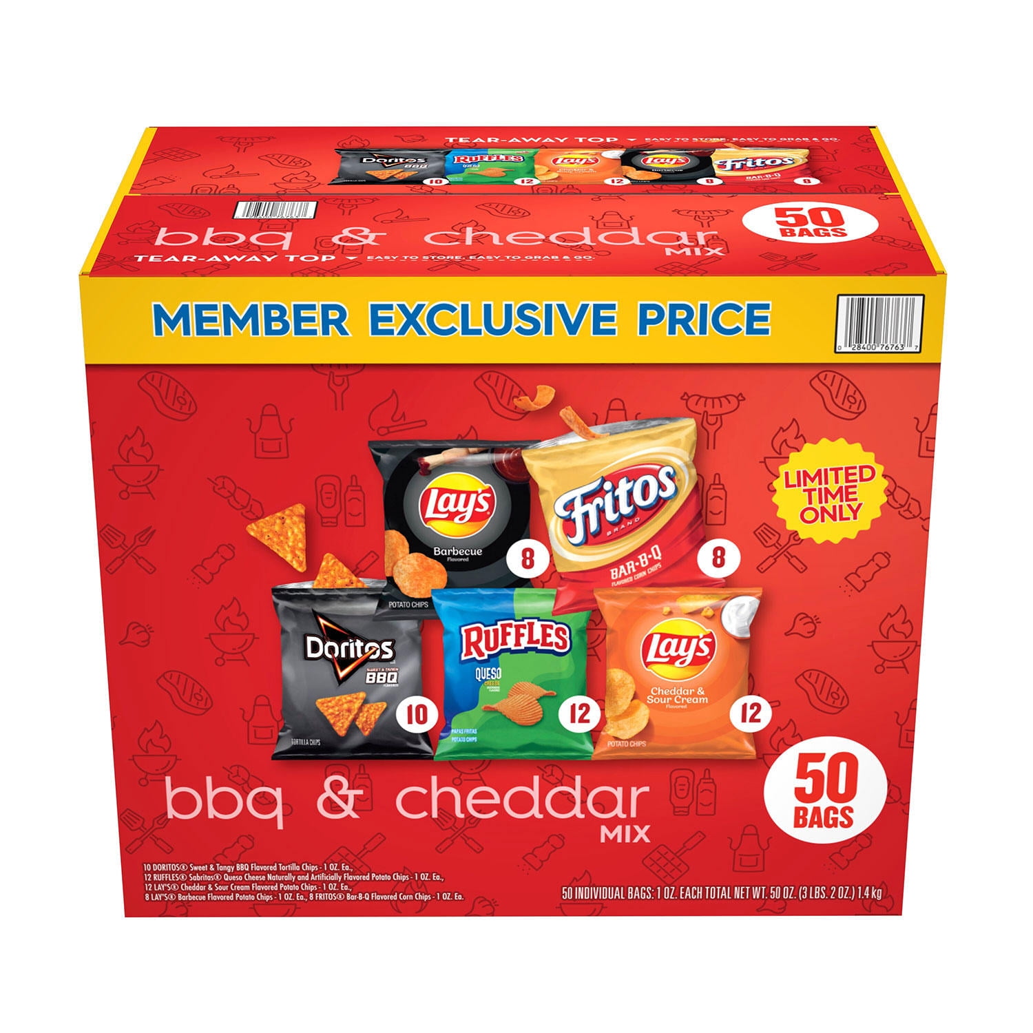 Frito Lay BBQ and Cheddar Variety Pack Chips, 50pk.