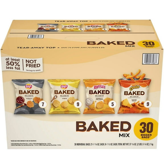 Frito Baked Variety Pack, Baked Cheetos/Baked Lays BBQ/Baked Lays Original/Baked Ruffles Cheddar Sour Cream, 30 Bags/BX, 2 Boxes/CT