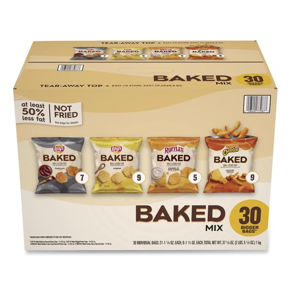 Frito-Lay Baked Variety Pack, Baked Cheetos/Baked Lays BBQ/Baked Lays Original/Baked Ruffles Cheddar Sour Cream, 30 Bags/BX, 2 Boxes/CT