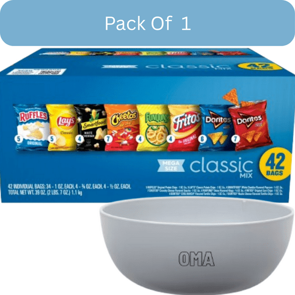 Frito-Lay Classic Mix Chips Variety Pack, Mega Size, 1 oz, 42 Count-With Olive White Bowl By  OMA