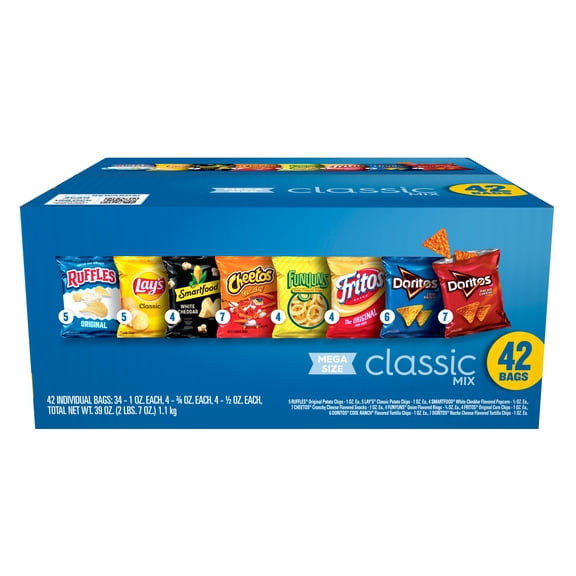 Frito Lay Classic Mix Chips Variety Pack, Mega Size, 1 oz, 42 Count