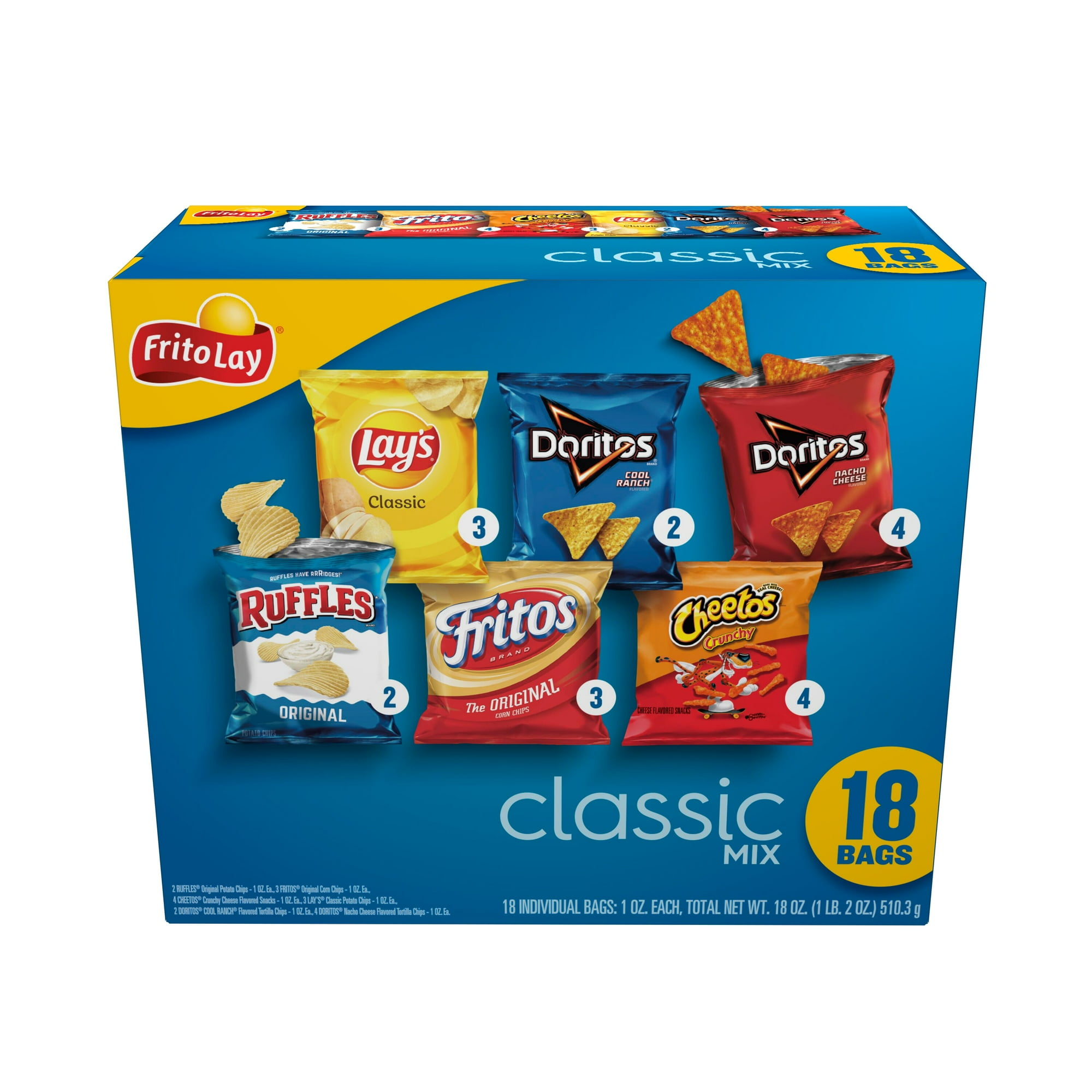 Frito-Lay Classic Mix Variety Pack Snack Chips, 1oz Bags, 18 Count Multipack