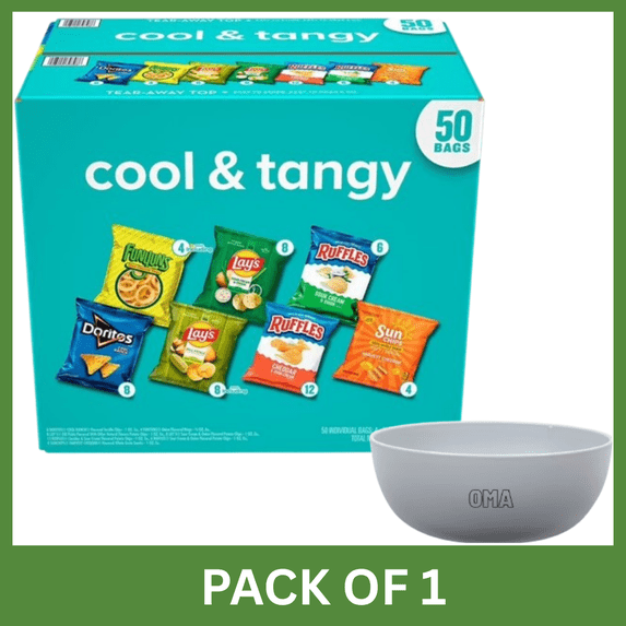 Frito-Lay Cool & Tangy Variety Pack Chips, 50 Count Single Serve Bags With Bowl