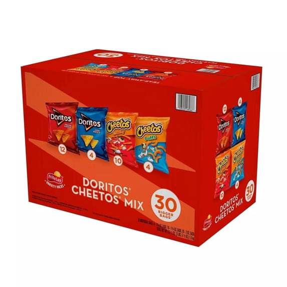 Frito Lay Doritos Cheetos Mix Variety Pack 53.5 Oz 30 Count, Box