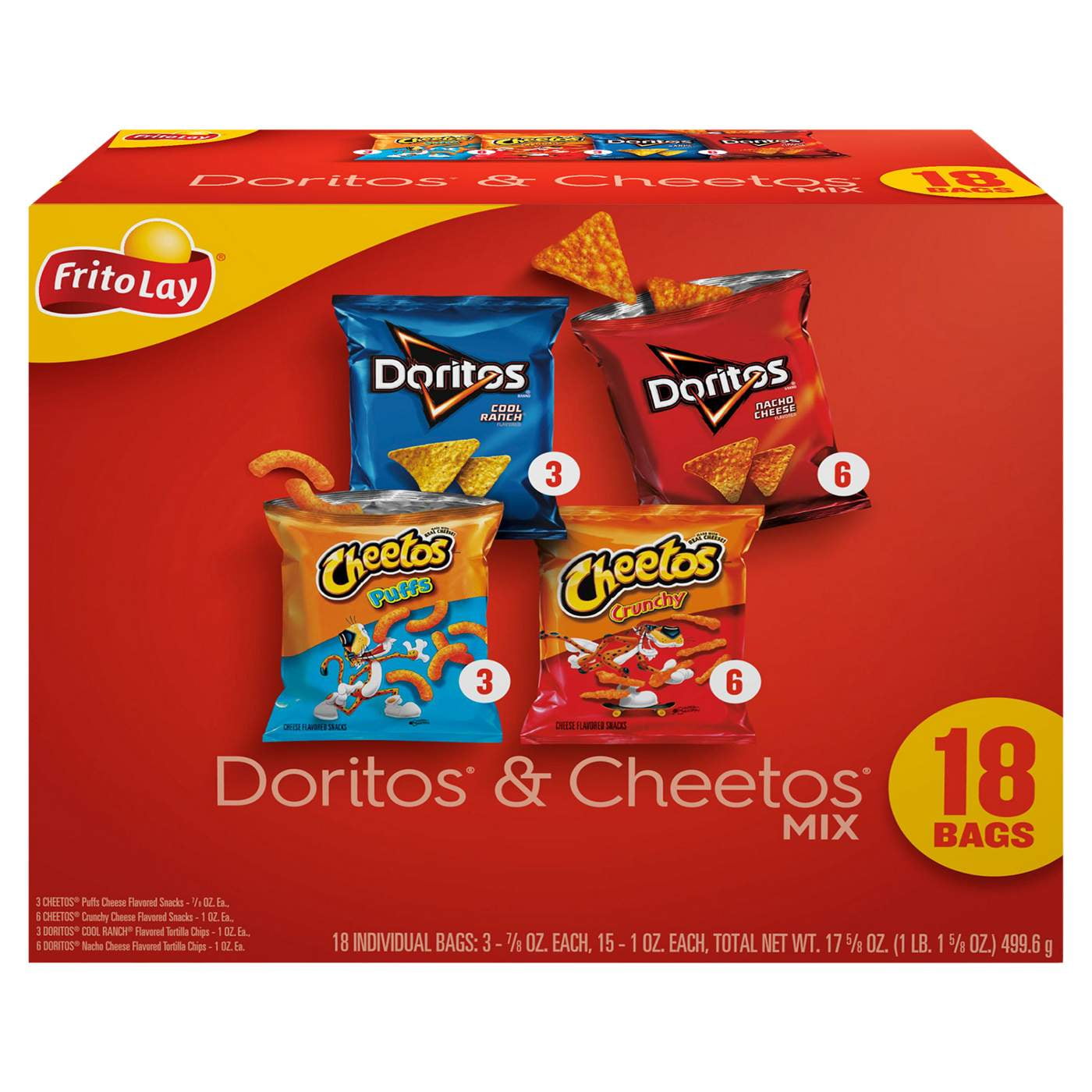 Frito Lay Doritos & Cheetos Mix Variety Pack Chips - 18 ct- Pack of 2