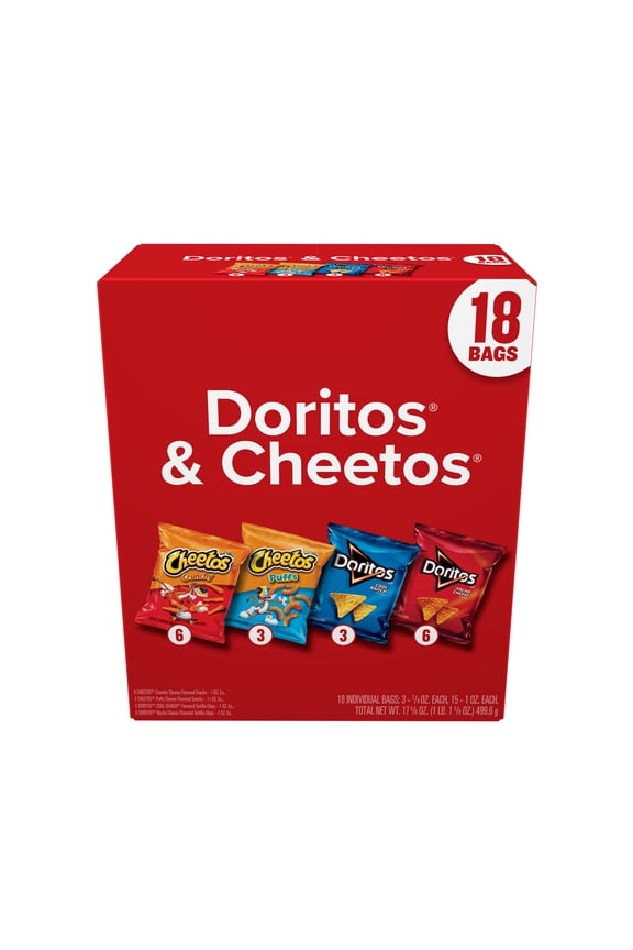 Frito Lay Doritos & Cheetos Snack Chips Mix Variety Pack, 18 Pack
