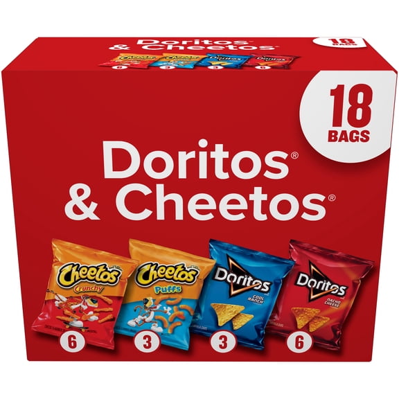 Frito Lay Doritos & Cheetos Snack Chips Mix Variety Pack, 18 Pack