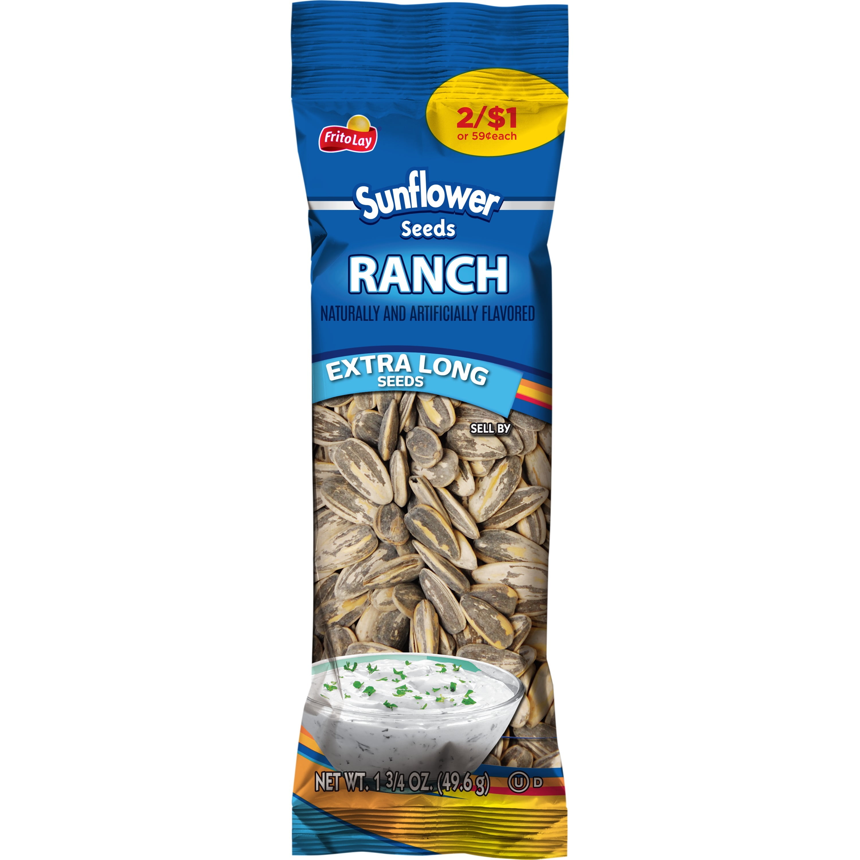 Frito-Lay Extra Long Ranch Flavor Sunflower Seeds, 1.75 Ounce Bag, No Allergens Contained