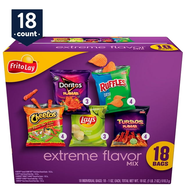FritoLay Extreme Flavor Mix Variety Pack Snack Chips, 1 oz Bags, 18 Count Multipack