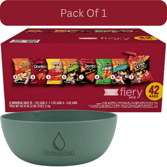 Frito-Lay Fiery Mix Variety Snacks 1 oz Bags, 42 Count Multipack with Olive Green Bowl by ValueNest