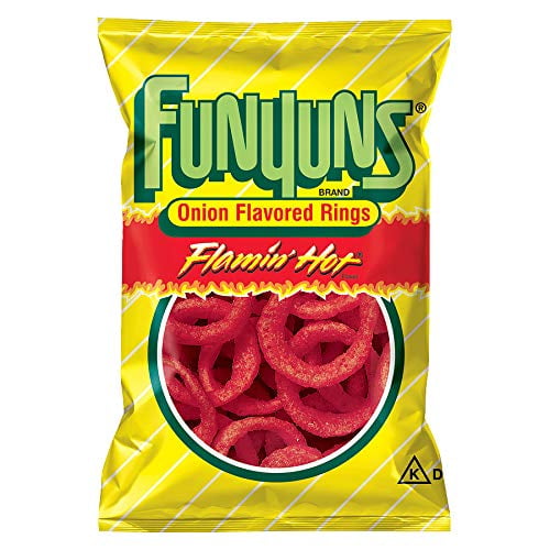 Frito Lay Flamin Hot Funyuns Onion Flavoured Rings - Large 5 3/4 oz - 163g Bag - American Crisps