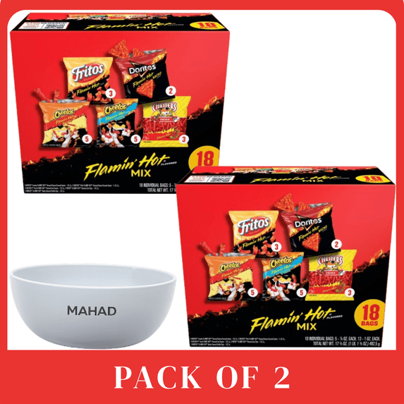 Frito Lay Flamin Hot Variety Chips 18 Count 2 Pack Snack Box Spicy Mix with Bowel by Mahad