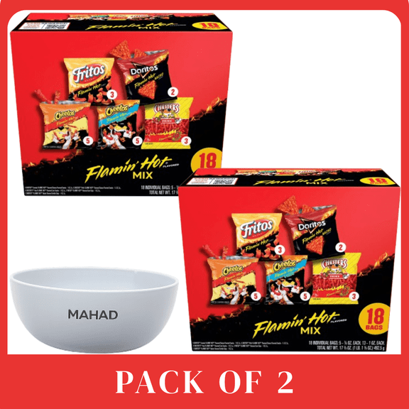Frito Lay Flamin Hot Variety Chips 18 Count 2 Pack Snack Box Spicy Mix with Bowel by Mahad