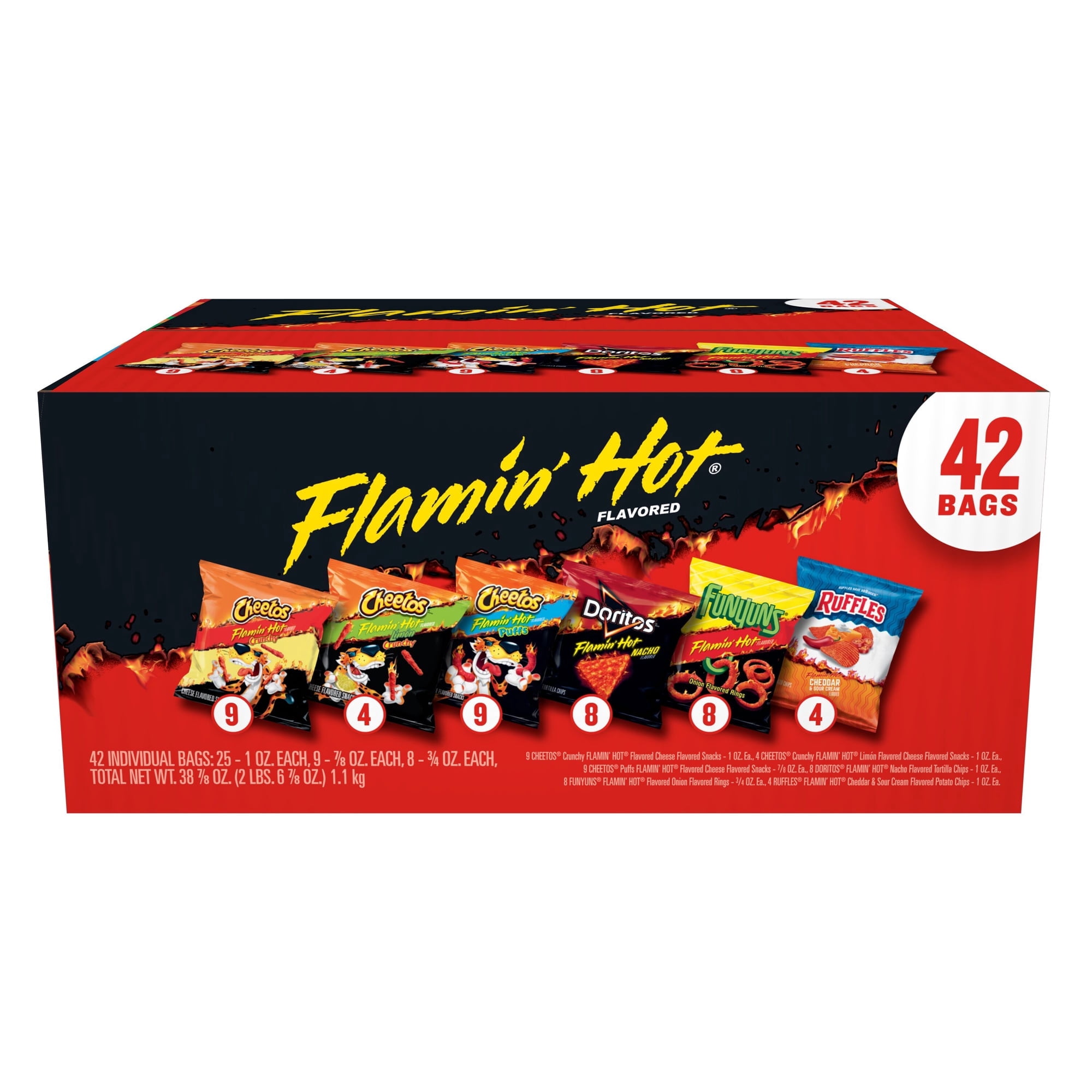 Frito-Lay Flamin’ Hot Variety Pack Snack Chips, 38.75 oz, 42 Pack – Spicy Chips Assortment for Kids & Adults