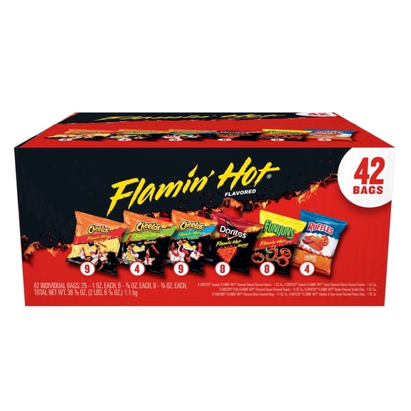Frito Lay Flamin Hot Variety Pack Snack Chips, 38.75 oz, 42 pack