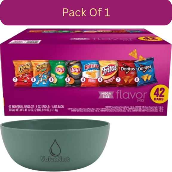 Frito-Lay Flavor Mix Variety Pack Snack Chips 42 Count Multipack with Olive Green Bowl by ValueNest