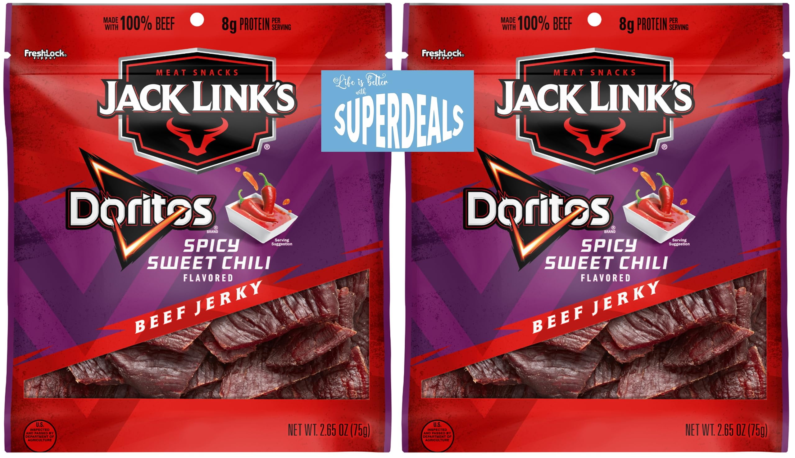 Frito-Lay Jack Links Doritos Spicy Sweet Chili Beef Jerky 2.65 Ounce (Pack of 2) Bundled by SUPERDEALS with Mystery Gift
