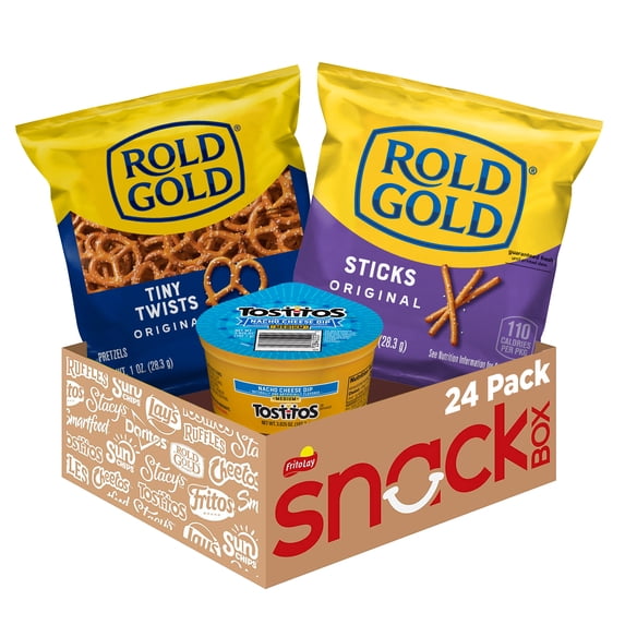 Frito Lay Rold Gold Tiny Twists, Original Sticks and Tostitos Dips, Variety pack Snack, (pack of 24)