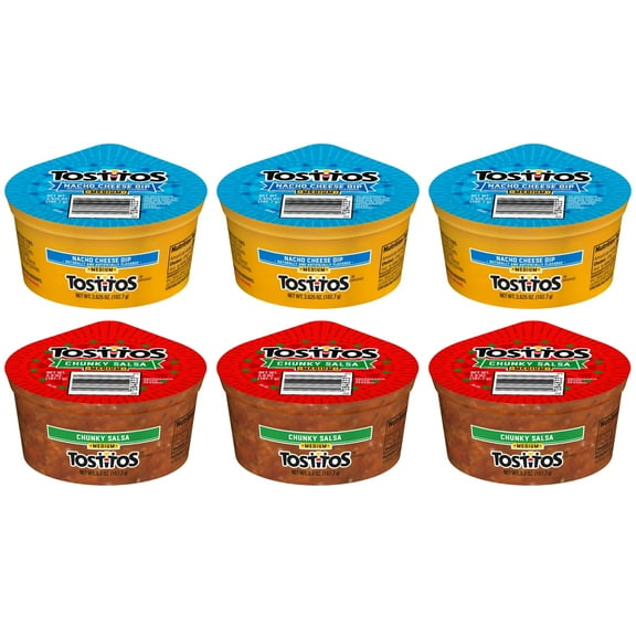 Frito Lay Single Serve Dip Cups Variety Pack, 3 Nacho Cheese Dip 3.65 oz each & 3 Chunky Salsa 3.8 oz each (Pack of 6) bundled by SUPERDEALS With Mystery Gift