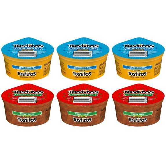 Frito Lay Single Serve Dip Cups Variety Pack, 3 Nacho Cheese Dip 3.65 oz each & 3 Chunky Salsa 3.8 oz each (Pack of 6) bundled by SUPERDEALS With Mystery Gift
