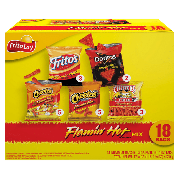 Frito-Lay Snack Mix, Flamin Hot Flavored Chips Variety Pack, 18 Count