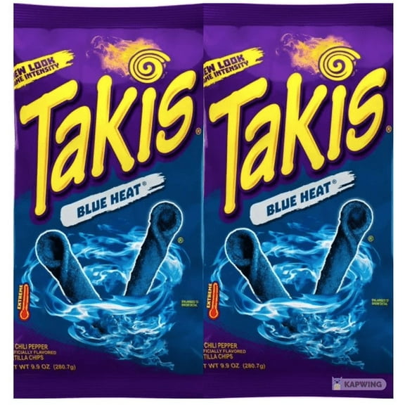 Takis Blue Heat Rolled Tortilla Chips, Hot Chili Pepper Artificially Flavored, 9.9 Ounce Bag pack of 2