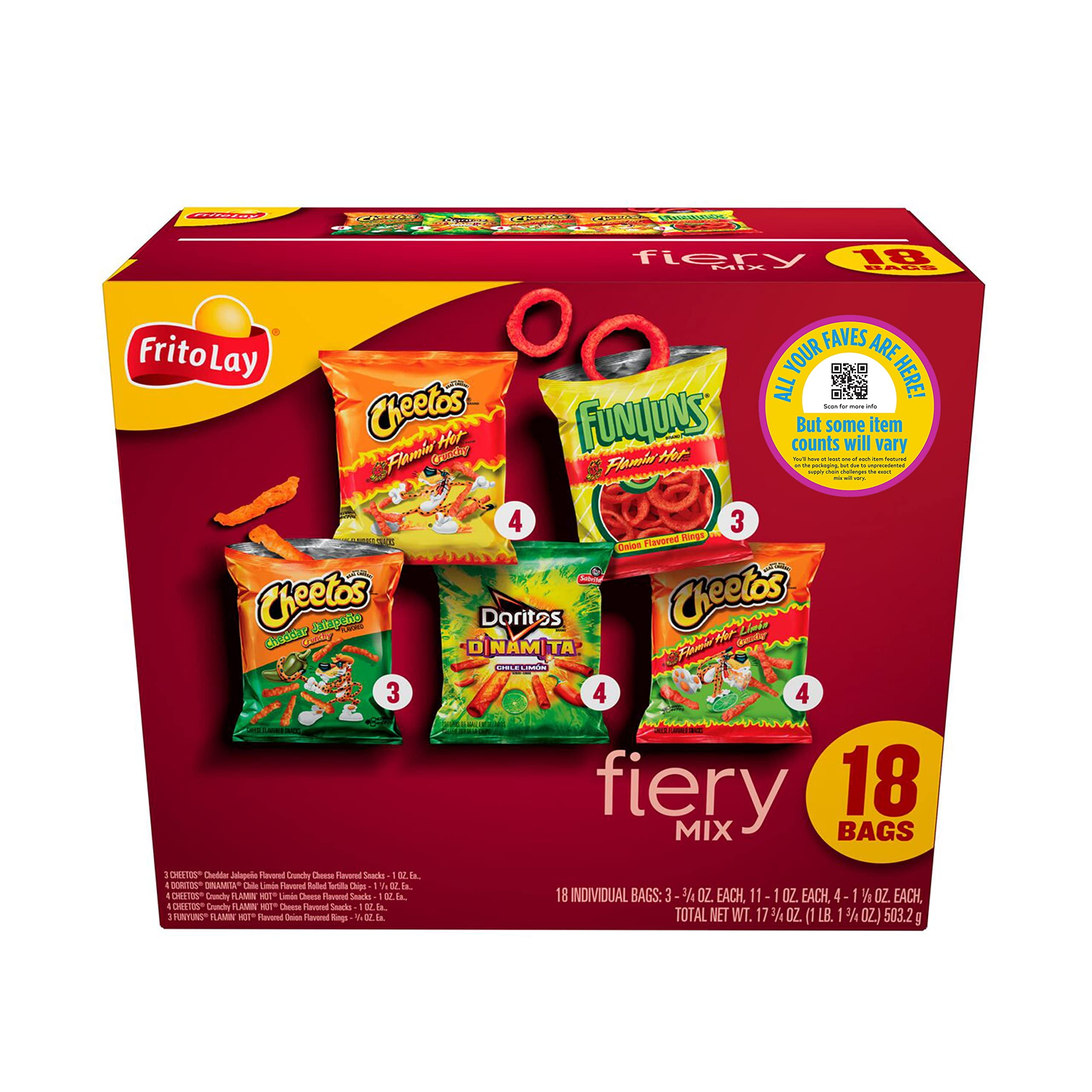 FritoLay Snacks Fiery Mix Spicy Chips Variety Pack, Cheetos, Doritos