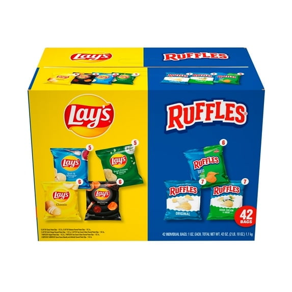 Frito Lay Snacks Lays and Ruffles Mix Variety Pack 1 oz bag, 42 Count