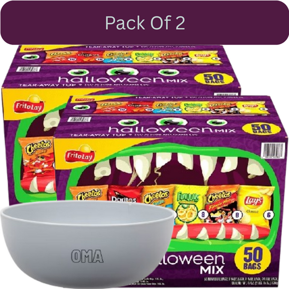 Frito-Lay Spooky Season Halloween Snack Mix Variety Pack, 50 Count With White Bowl By OMA