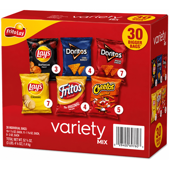 Frito-Lay Variety Mix Bigger Bags Multipack, 30 Count Assorted Chips & Snacks