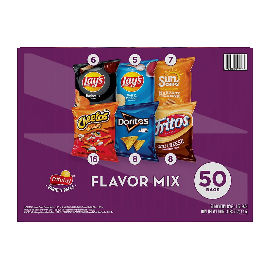 Frito Lay Variety Pack of Snacks and Chips, Flavor Mix, 50 ct