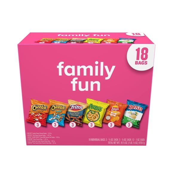 Frito Lay Variety Pack, Family Fun Mix, Chips, Single Serve Bags, 18 Pack