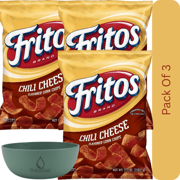 Fritos Chili Cheese Corn Chips, Bold Flavor Snack Bag, 9.25 oz With Olive Green Bowl By ValueNest