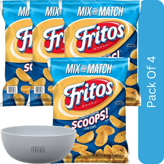 Fritos Scoops Corn Chips, 18.125 oz-4pk, With Olive White Bowl By OMA
