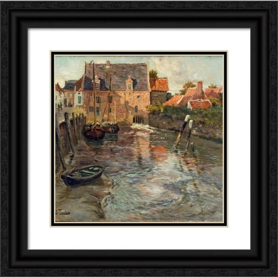 Frits Thaulow 12x12 Black Ornate Wood Framed Double Matted Museum Art Print Titled: Low Water