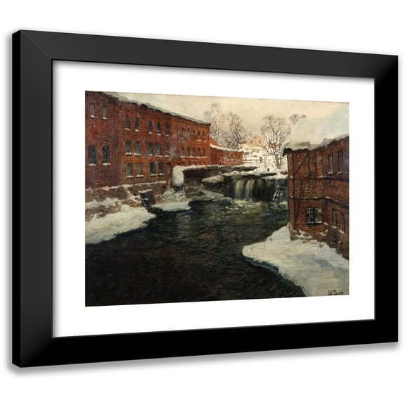 Frits Thaulow 14x12 Black Modern Framed Museum Art Print Titled - Mill Scene (C.1885-90)
