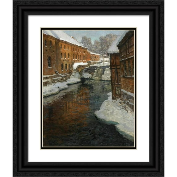 Frits Thaulow 15x18 Black Ornate Wood Framed Double Matted Museum Art Print Titled - From the Akerselven (The Akerselven River in the Snow)