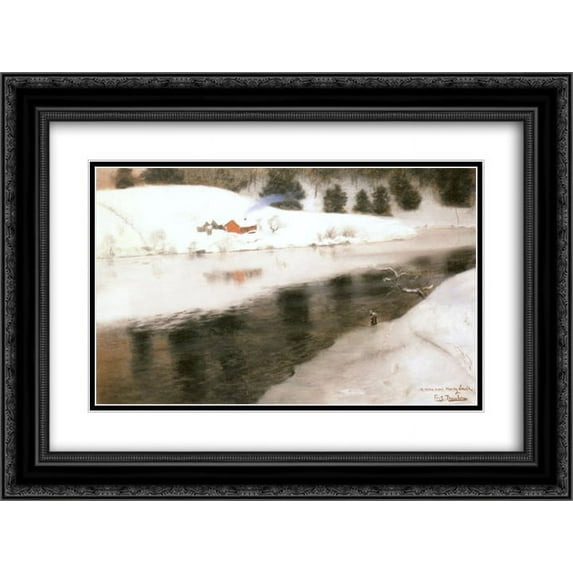 Frits Thaulow 2x Matted 24x18 Black Ornate Framed Art Print 'Winter at Simoa River'