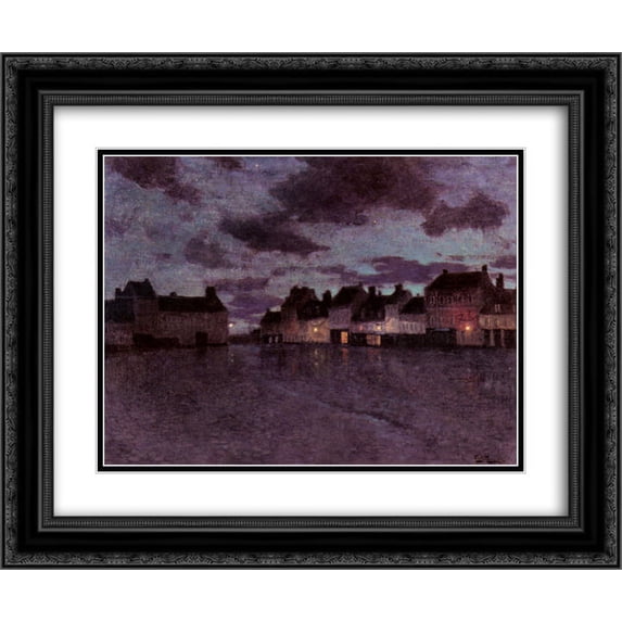 Frits Thaulow 2x Matted 24x20 Black Ornate Framed Art Print 'Marketplace in France, after a Rainstorm'