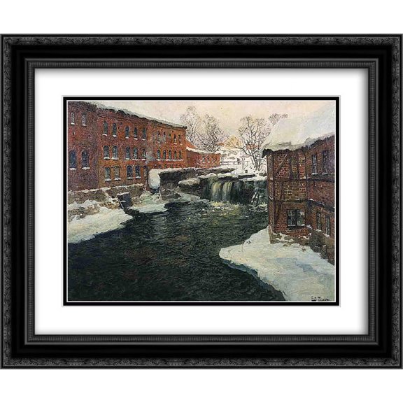 Frits Thaulow 2x Matted 24x20 Black Ornate Framed Art Print 'Mill Scene'