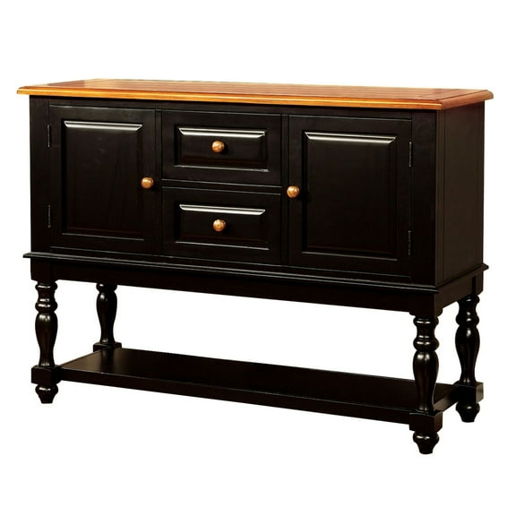 Fritz 52 Inch Server 2 Cabinets 2 Drawers Black Oak Brown Turned Legs