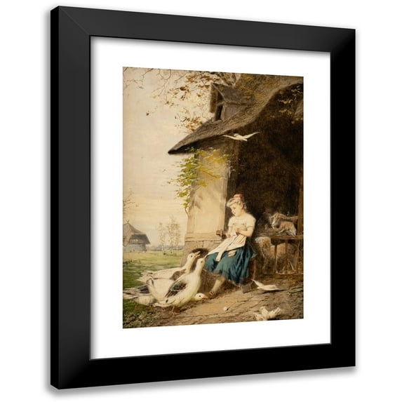 Fritz Beinke 13x18 Black Modern Framed Museum Art Print Titled - Knitting Goose Girl
