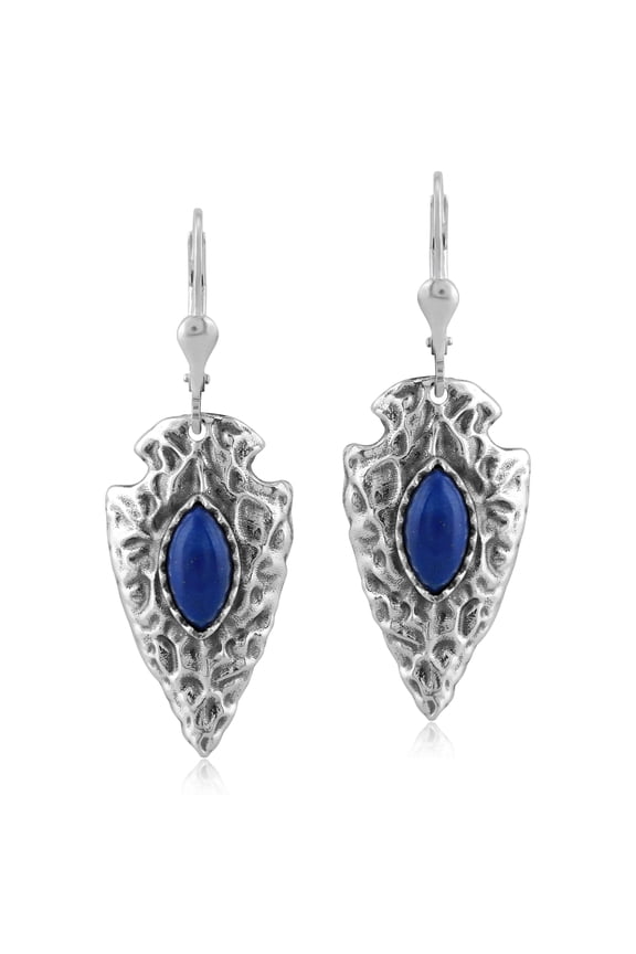 Sterling Silver Fritz Casuse Arrowhead Lapis Lazuli Gemstone Lever Back Earrings