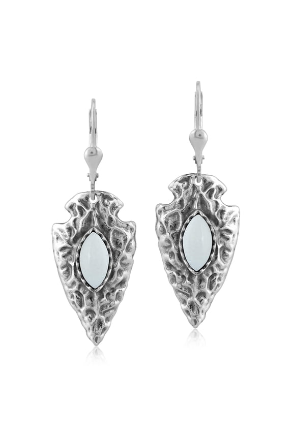 Sterling Silver Fritz Casuse Arrowhead White Agate Gemstone Lever Back Earrings