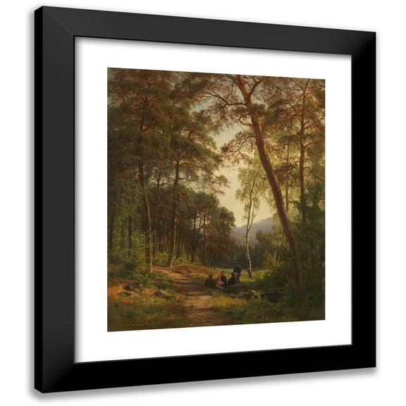 Fritz Ebel 12x14 Black Modern Framed Museum Art Print Titled - Picnic on the Forest Clearing (Approx. 1865-1870)