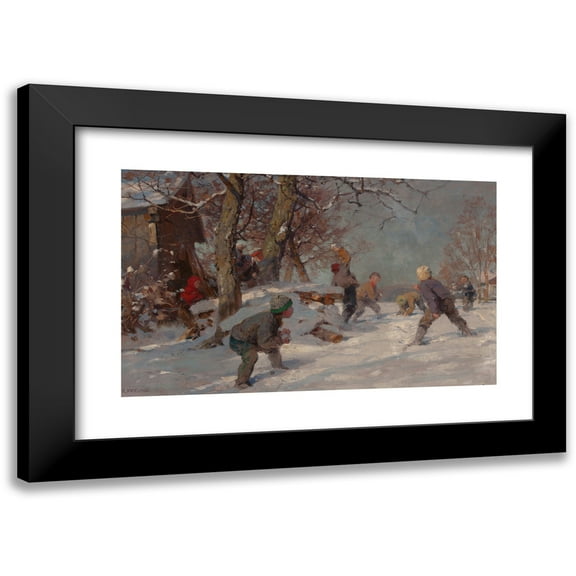 Fritz Freund 24x16 Black Modern Framed Museum Art Print Titled - The Snowball Fight
