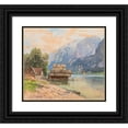 thumbnail image 1 of Fritz Lach 13x12 Black Ornate Wood Framed Double Matted Museum Art Print Titled: Boot Houses on Lake Hallstatt, 1 of 5